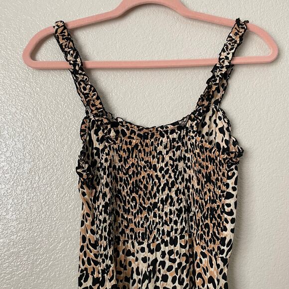 Faithfull the Brand Dress Womens Size 4 Tan Black Noemie Midi Leopard Print Slip - Picture 8 of 15